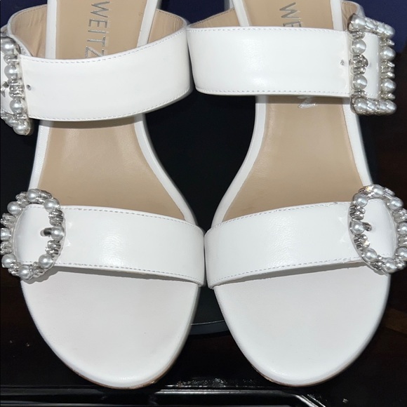 Stuart Weitzman White Pearl/Rhinestone Buckle Heels - Picture 4 of 6
